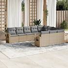 vidaXL Soffgrupp för trädgård med dynor 10 delar beige konstrotting 3220688