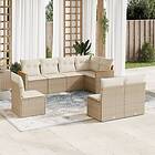 vidaXL Matgrupp för trädgården med dynor 8 delar beige konstrotting 3226044