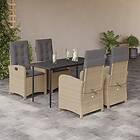 vidaXL Matgrupp för trädgården med dynor 5 delar mixbeige konstrotting 3212393