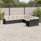 vidaXL Loungegrupp 10 delar med svarta dynor konstrotting 3253043