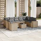 vidaXL Soffgrupp för trädgård med dynor 10 delar beige konstrotting 3223008