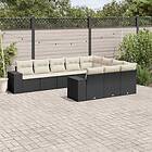 vidaXL Loungegrupp 10 delar med svarta dynor konstrotting 3223085