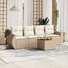 vidaXL Soffgrupp för trädgården med dynor 5 delar beige konstrotting 3224882
