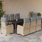 vidaXL Matgrupp för trädgården med dynor 9 delar mixbeige konstrotting 3212840