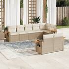 vidaXL Matgrupp för trädgården med dynor 8 delar beige konstrotting 3226989
