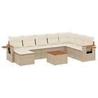 vidaXL Soffgrupp för trädgården med dynor 9 delar beige konstrotting 3259496