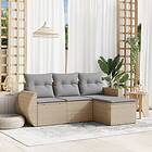 vidaXL Soffgrupp för trädgård med dynor 4 delar beige konstrotting 3253606