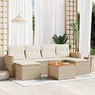 vidaXL Matgrupp för trädgården med dynor 7 delar beige konstrotting 3226226
