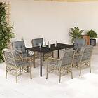 vidaXL Matgrupp för trädgården med dynor 7 delar mixbeige konstrotting 3212163