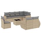 vidaXL Soffgrupp för trädgården med dynor 9 delar beige konstrotting 3253986