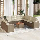 vidaXL Soffgrupp för trädgård med dynor 10 delar beige konstrotting 3257843