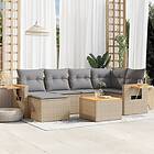 vidaXL Matgrupp för trädgården med dynor 7 delar beige konstrotting 3259427