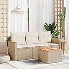 vidaXL Soffgrupp för trädgård med dynor 4 delar beige konstrotting 3258166