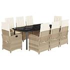 vidaXL Matgrupp för trädgården med dynor 9 delar beige konstrotting 3212388