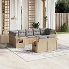 vidaXL Soffgrupp för trädgården med dynor 9 delar beige konstrotting 3259532