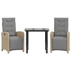 vidaXL Bistrogrupp med dynor 3 delar beige konstrotting 3212591