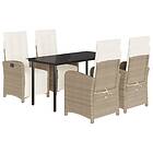 vidaXL Matgrupp för trädgården med dynor 5 delar beige konstrotting 3212579
