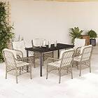 vidaXL Matgrupp för trädgården med dynor 7 delar beige konstrotting 3212149