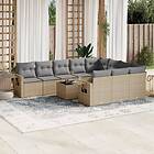 vidaXL Loungegrupp för trädgården m. dynor 11 delar beige konstrotting 3253036