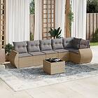 vidaXL Matgrupp för trädgården med dynor 7 delar beige konstrotting 3221398