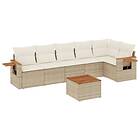 vidaXL Matgrupp för trädgården med dynor 7 delar beige konstrotting 3226835