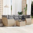 vidaXL Matgrupp för trädgården med dynor 7 delar beige konstrotting 3221118