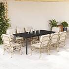 vidaXL Matgrupp för trädgården med dynor 9 delar beige konstrotting 3212151