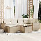 vidaXL Matgrupp för trädgården med dynor 7 delar beige konstrotting 3254005