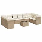 vidaXL Loungegrupp för trädgården m. dynor 11 delar beige konstrotting 3250047