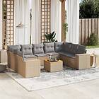 vidaXL Soffgrupp för trädgård med dynor 10 delar beige konstrotting 3257921