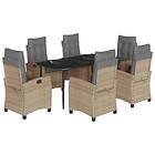 vidaXL Matgrupp för trädgården med dynor 7 delar mixbeige konstrotting 3212827