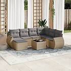 vidaXL Matgrupp för trädgården med dynor 8 delar beige konstrotting 3254046