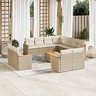 vidaXL Soffgrupp för trädgården 12 delar med dynor beige konstrotting 3258908
