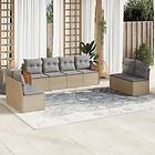 vidaXL Matgrupp för trädgården med dynor 8 delar beige konstrotting 3227571