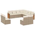 vidaXL Loungegrupp för trädgården m. dynor 11 delar beige konstrotting 3260168