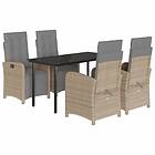 vidaXL Matgrupp för trädgården med dynor 5 delar beige konstrotting 3212593
