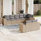 vidaXL Matgrupp för trädgården med dynor 8 delar beige konstrotting 3222818