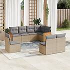 vidaXL Matgrupp för trädgården med dynor 8 delar beige konstrotting 3260127