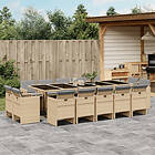 vidaXL Matgrupp för trädgården m. dynor 15 delar mixbeige konstrotting 3210696