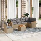 vidaXL Soffgrupp för trädgård med dynor 7 delar mixbeige konstrotting 3226024