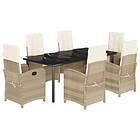vidaXL Matgrupp för trädgården med dynor 7 delar beige konstrotting 3212387