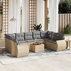 vidaXL Soffgrupp för trädgård med dynor 10 delar beige konstrotting 3257480