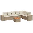 vidaXL Matgrupp för trädgården med dynor 8 delar beige konstrotting 3257808