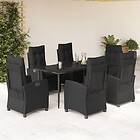 vidaXL Matgrupp för trädgården med dynor 7 delar svart konstrotting 3212748