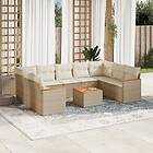 vidaXL Soffgrupp för trädgård med dynor 10 delar beige konstrotting 3226282