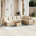 vidaXL Soffgrupp för trädgården med dynor 9 delar beige konstrotting 3257472