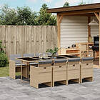 vidaXL Matgrupp för trädgården med dynor 9 delar mixbeige konstrotting 3210564
