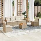 vidaXL Matgrupp för trädgården med dynor 7 delar beige konstrotting 3225869