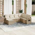vidaXL Matgrupp för trädgården med dynor 7 delar beige konstrotting 3252835