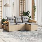 vidaXL Soffgrupp för trädgård med dynor 4 delar beige konstrotting 3226745